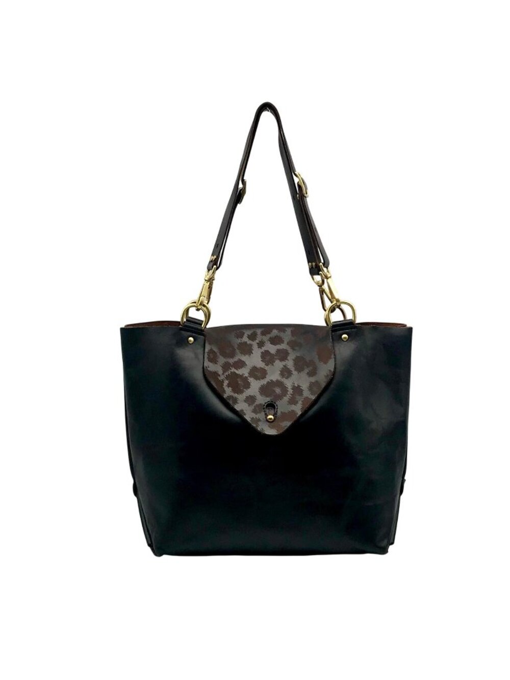 Form Function Form Black Horween Leather & Animal Print Flap 3 Way Bag